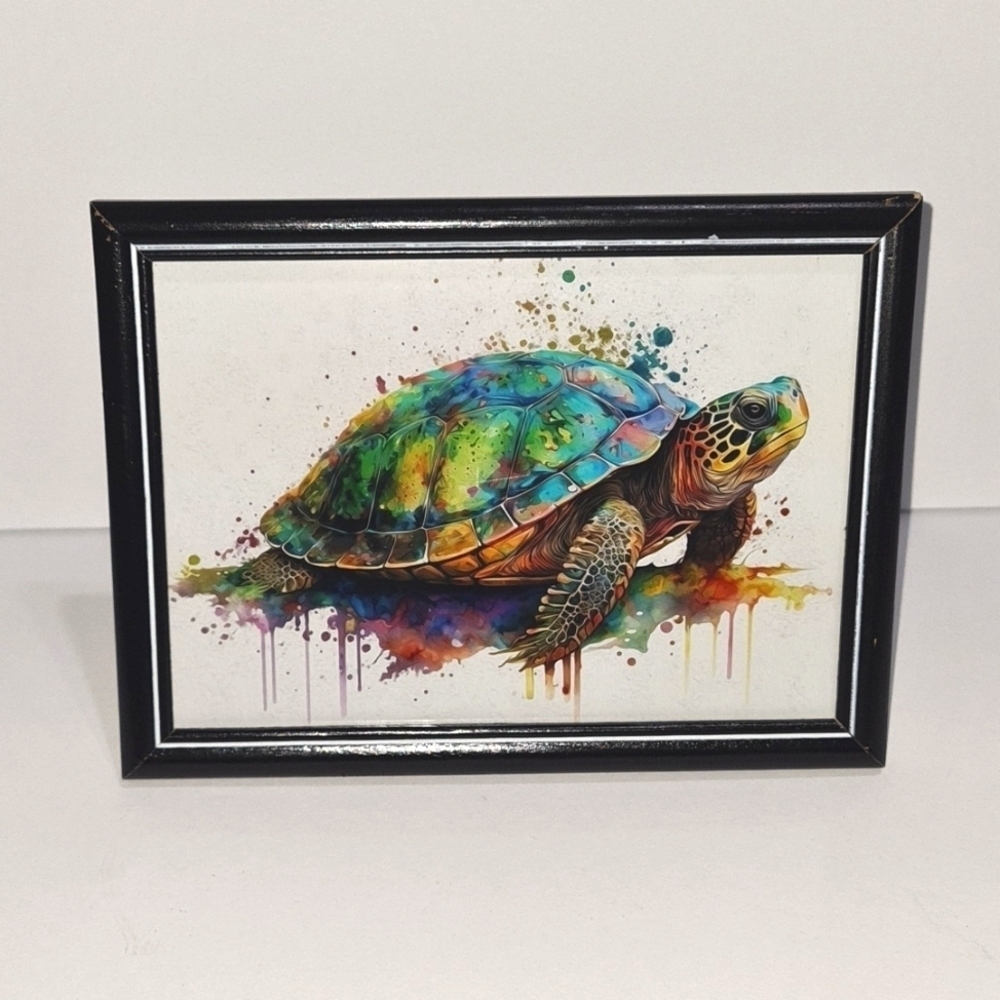 Painted Turtle Watercolor Oil Painting‎ Framed Wildlife Photography Print